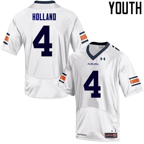 Youth Auburn Tigers #4 Jeff Holland White College Stitched Football Jersey